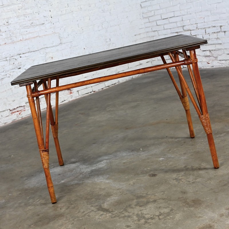 Mid 20th Island Style Rattan Dining Table with Ebony Stained Hardwood Top gallery