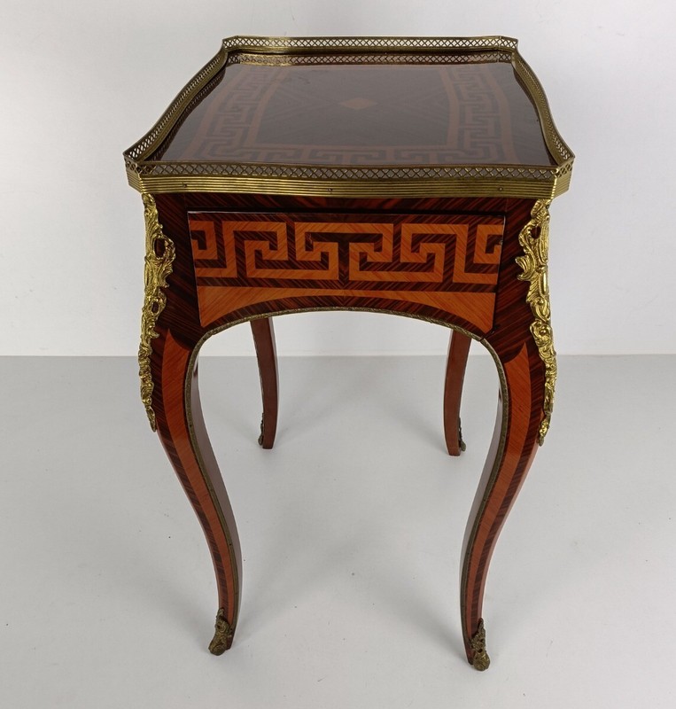 Italian Table Inlay Brass trims Vintage Louis XV style Wood Stunning marquetry e gallery