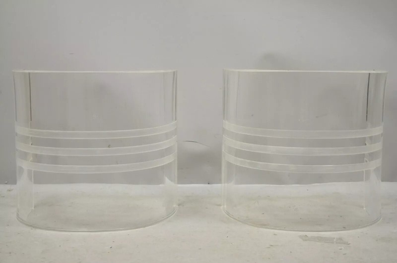 Mid Century Modern Curved Lucite Double Pedestal Rectangular Glass Coffee Table gallery