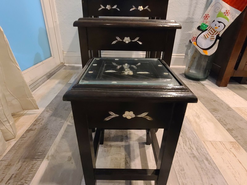 Set of 4 Vintage Chinese Nesting Tables w/ Pearl & Abalone Shells Inlaid gallery
