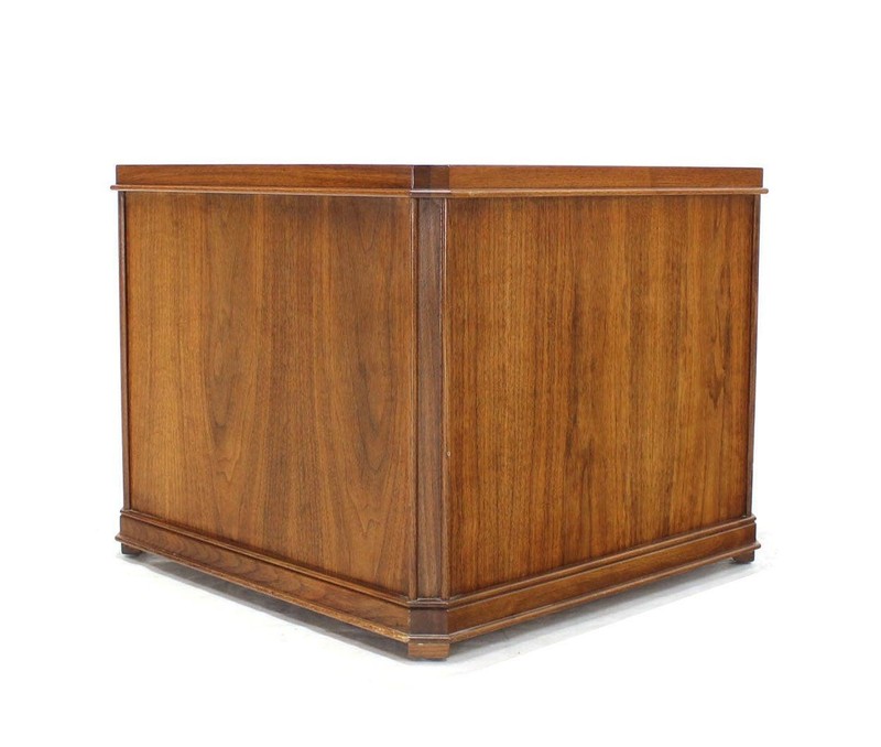 Walnut Carved Honeycomb Pattern One Door Cube Square Shape Side End Table Stand gallery