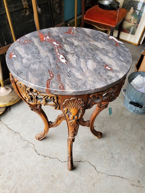 19th Century Rococo Carved Wood And Marble Side Table