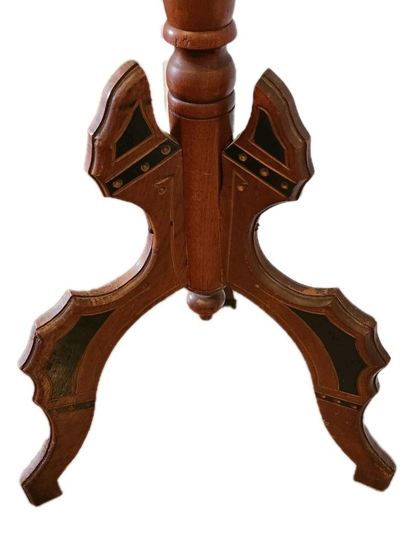 Aesthetic Movement Antique Carved Walnut Eastlake Inlaid Parlor Pedestal Table gallery