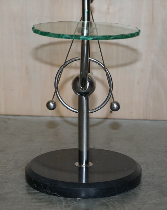 MID CENTURY MODERN ATOMIC SPACE AGE CHROME GLASS & MARBLE SIDE END LAMP TABLE gallery