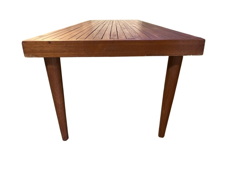 Mid Century Modern Teak Coffee Table Slatted Top Tapered Legs Vintage MCM Used gallery
