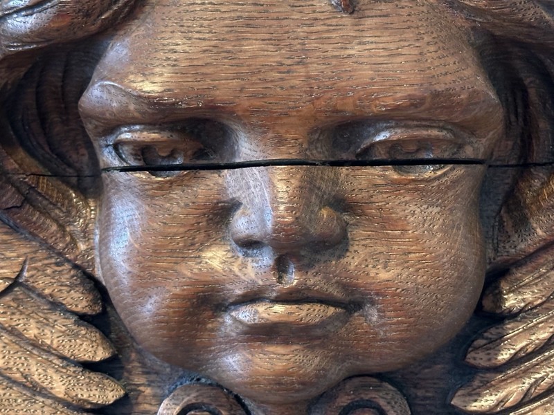 Architectural Salvage Carved Walnut, Cherub, Angel Renaissance Wall Plaque 44” gallery