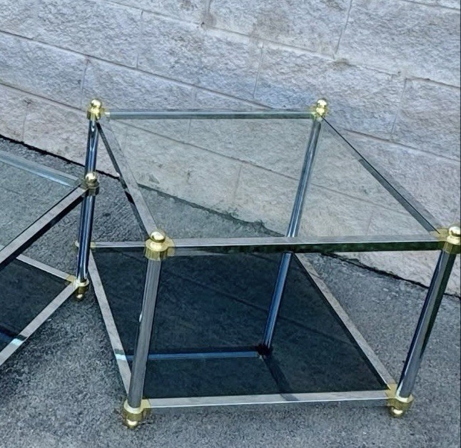 Maison Jansen Style Chrome Brass Side End Coffee Table Vintage New Glass Added gallery
