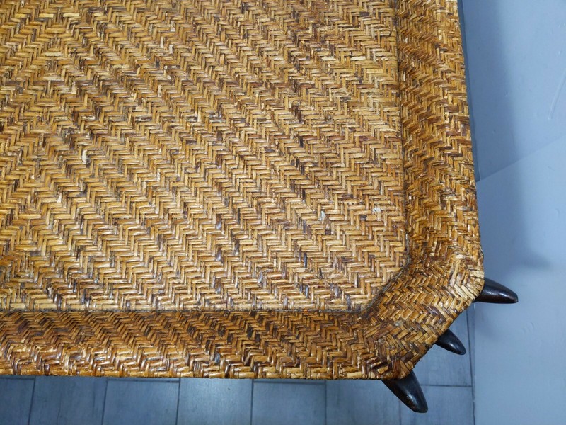 Vintage Large 38" 2-Tier Wicker Rattan Bamboo Table Boho Chic Asian Coffee gallery