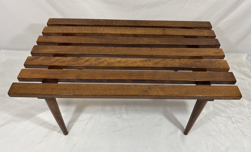 Vintage Mid Century ITALIAN Walnut Slat Table Slatted Bench Petite Coffee Table