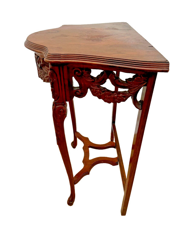 French Victorian Demilune Console Table Hand Carved Petite size Mahogany gallery