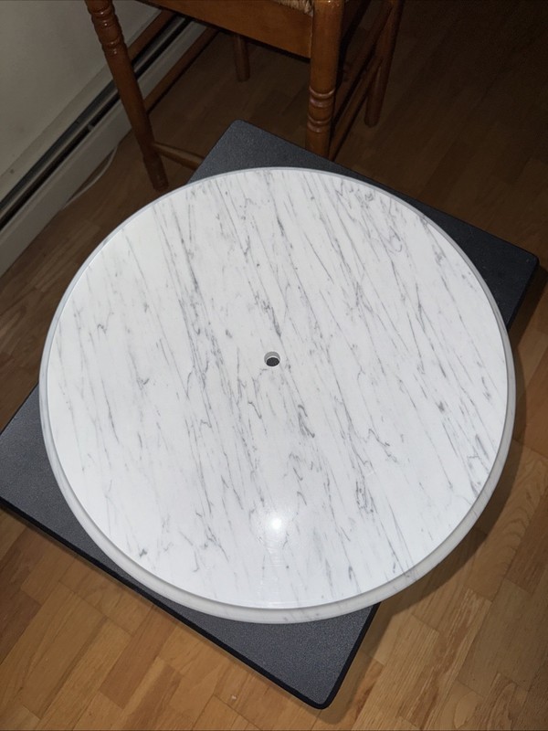 Vintage Solid Replacement 18” Marble Table Top (Italy) White & Gray Veining gallery