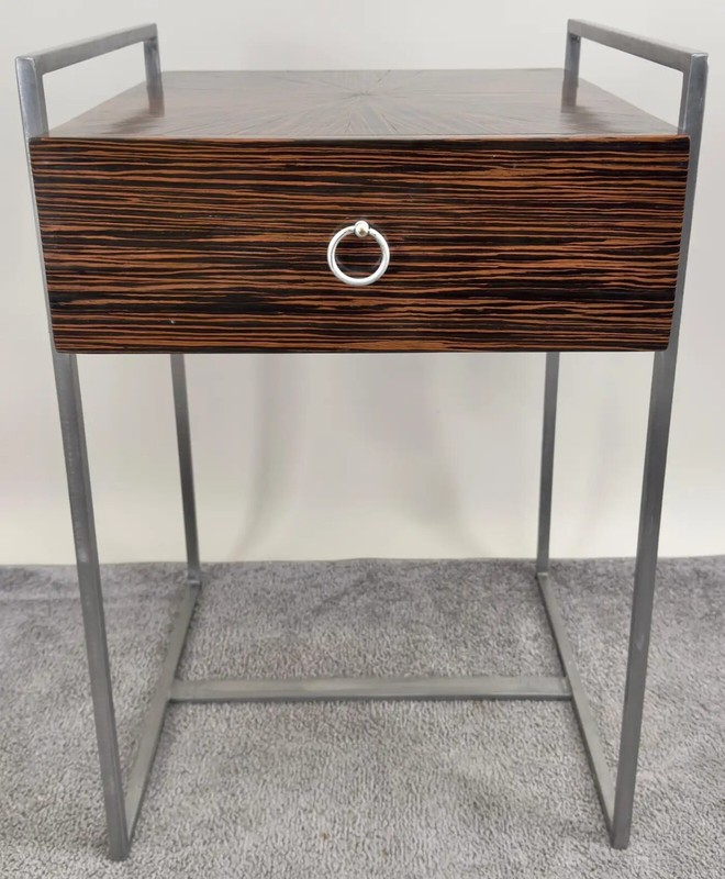 Mid-Century Modern Macassar Zebra Design & Iron Nightstand or End Table, a Pair gallery