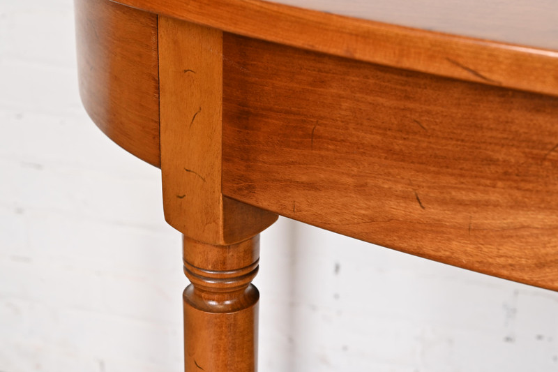 Stickley American Colonial Carved Cherry Wood Demilune Console Tables gallery