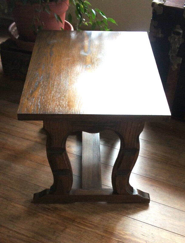 Vintage Spanish Baroque Trestle Stain Dark Oak Side End Table Bench gallery