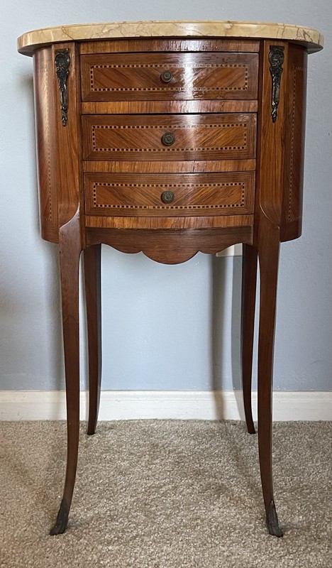 Antique 1920s Louis XV French Walnut Side Table w/Ormolu Bronze Marble France