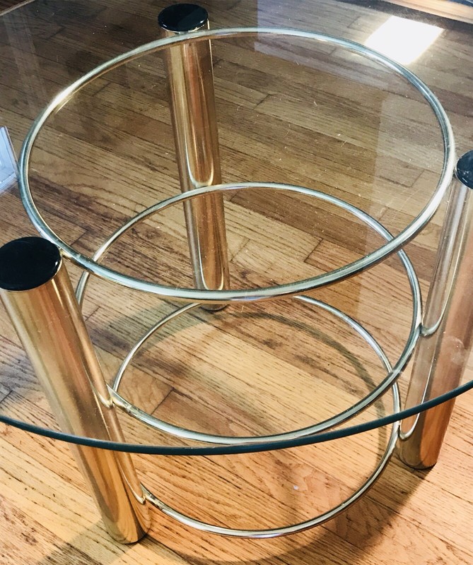 Vintage Coffee End Table 80s Gold Forged Brass MCM 3-D Design Hollywood Regency gallery