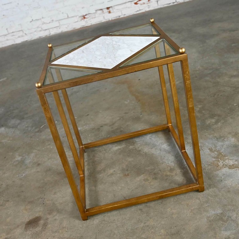 Chelsea House Jamie Merida Collection Iron Antique Gold Leaf Harlequin Side Tabl