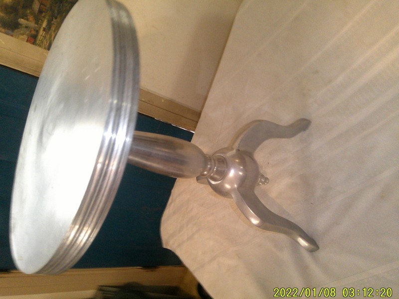 VINTAGE SOLID ROUND ALUMINUM PEDASTAL TYPE ACCENT TABLE gallery