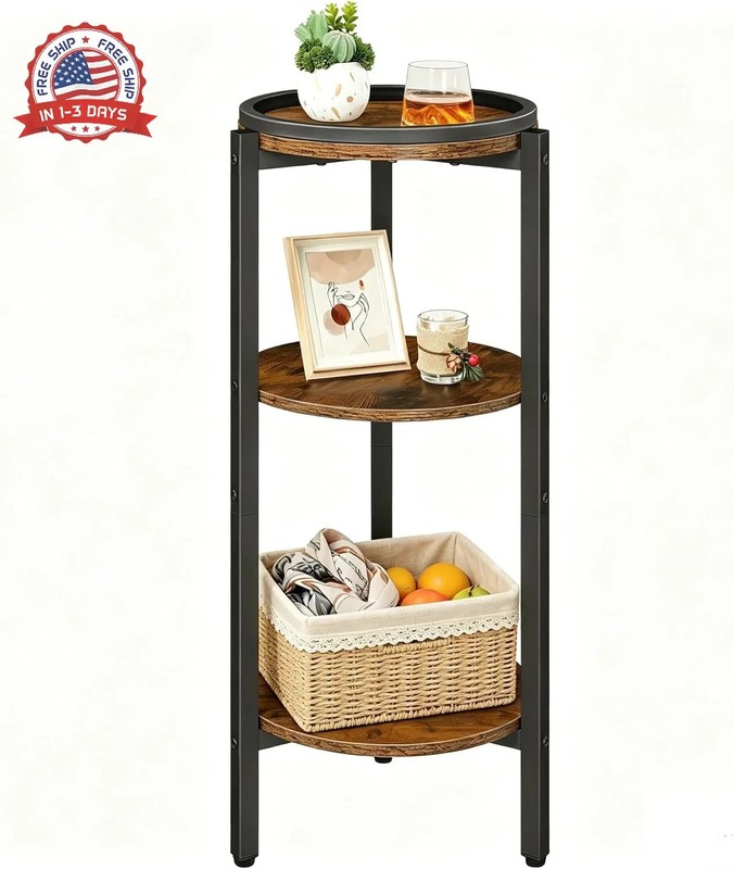 Rustic Brown 3-Tier Round Side Table 28.7 H for Living Room