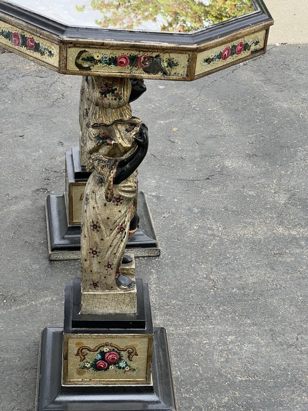 Vintage Eglomise Carved Figural Italian Side Tables a Pair gallery