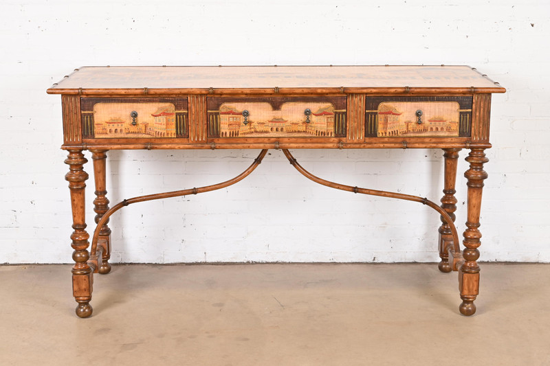 Chinoiserie Jacobean Hand Painted Sideboard Server, Bar Table, or Center Table gallery