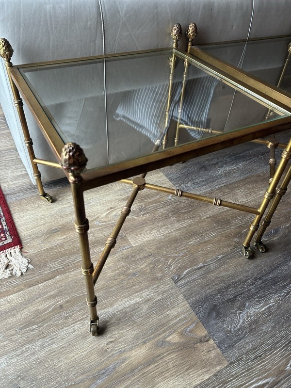 Mid Century Faux Bamboo Hollywood Regency Brass Square Side Tables gallery