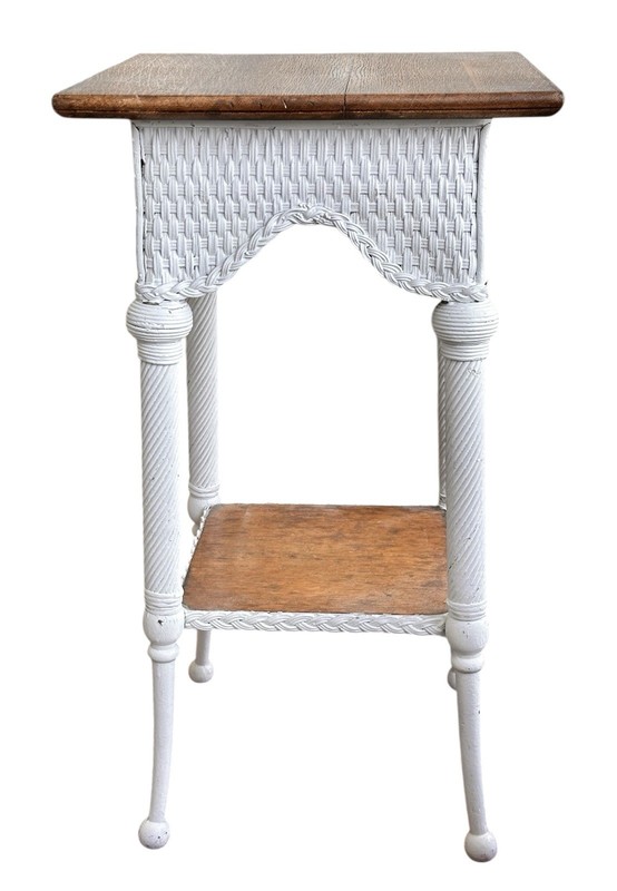 Antique Oak and Wicker Table Plant Stand