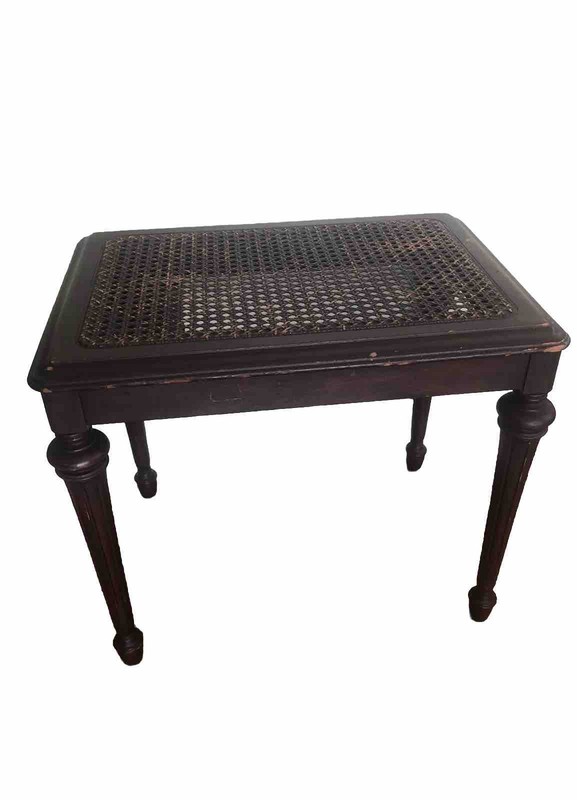 Mcm Wood Cane Side Table /Plant Stand Vintage Dark Brown Rectangle Shabby Chic