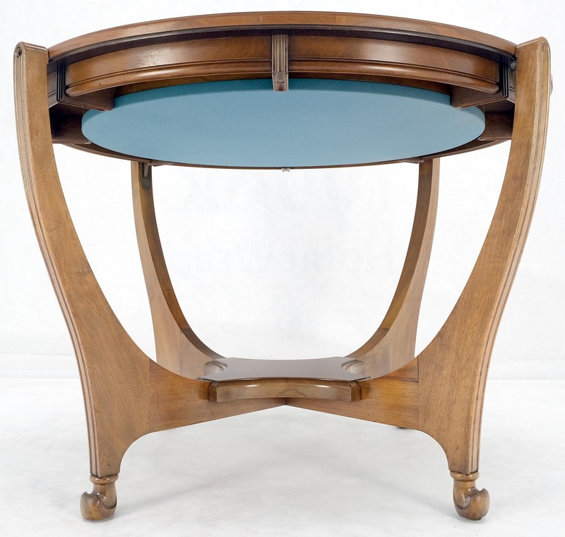 Round Flip Top Art Nouveau Deco Banded Carved Walnut Game Table MINT! gallery
