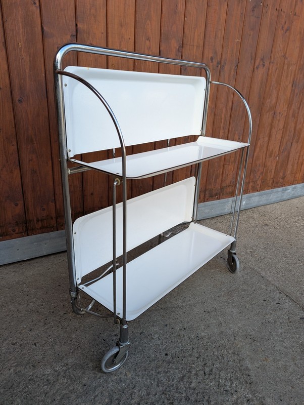 Dinett Serving Trolley Tea Cart Side Table White Chrome 70s Bremshey Space gallery