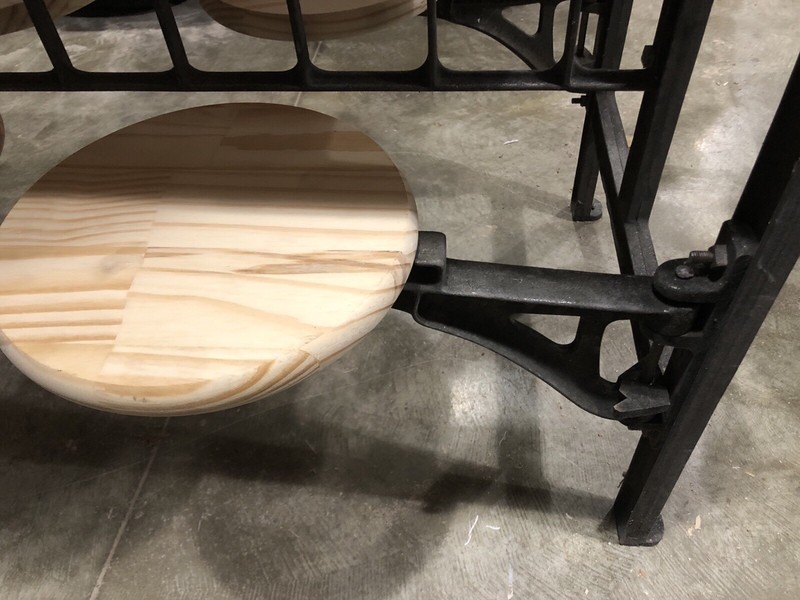 VTG Cast Iron Cafeteria Prison Dining Lunch Table Maple Pine Swivel Seat gallery