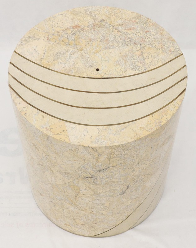 Large Cylinder Tessellated Stone Veneer Brass Inlay Dining Table Base Pedestal gallery
