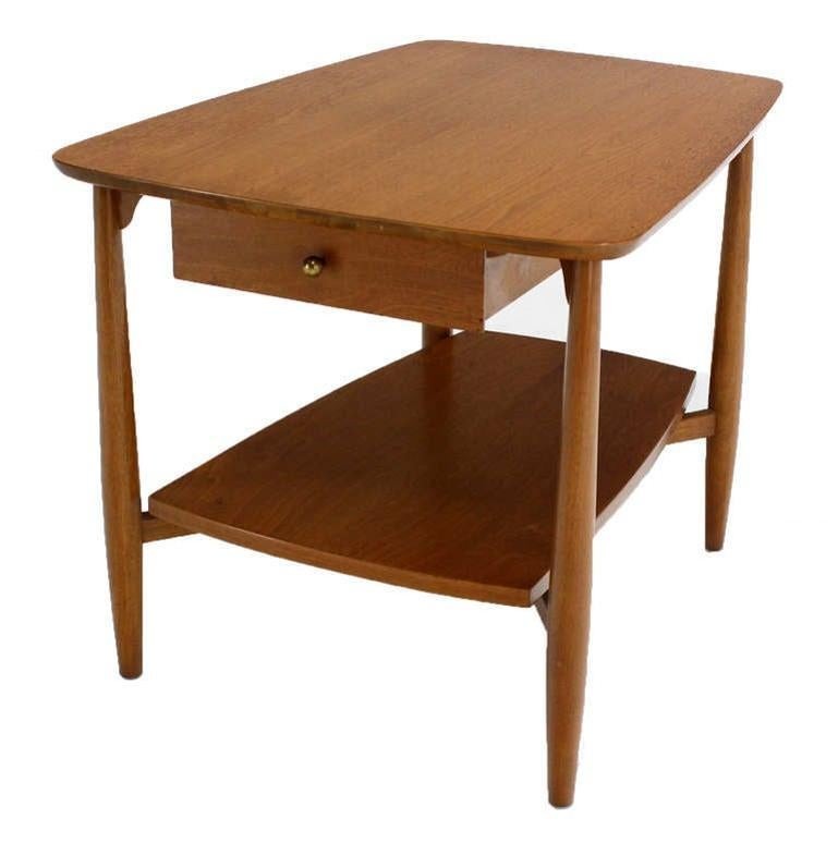 Mid-Century Modern Two Tier One Drawer Walnut End Side Table by John Stuart MINT gallery