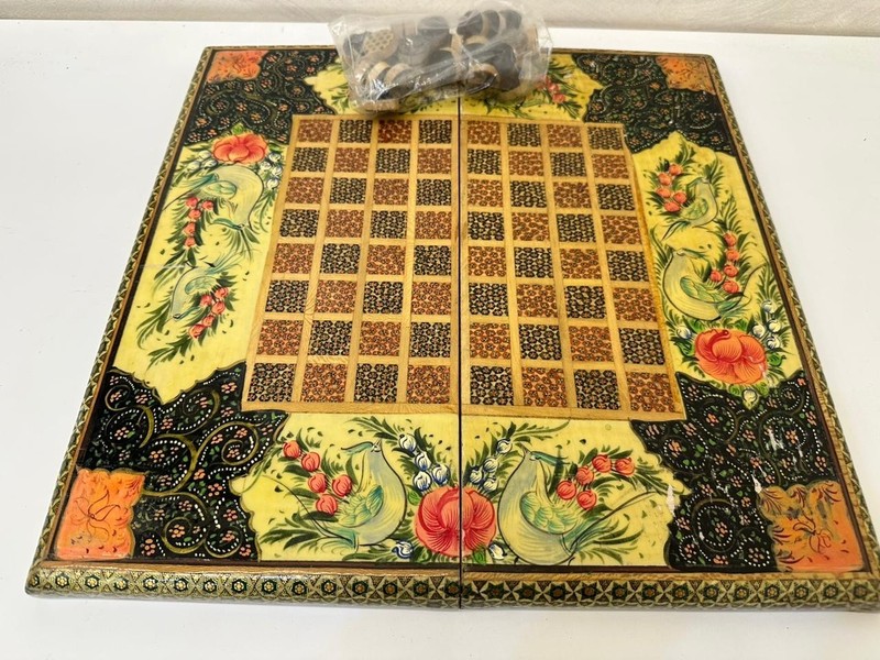 Vintage Hand-Painted Persian Backgammon & Chess Board Game Set –Khatam Marquetry gallery