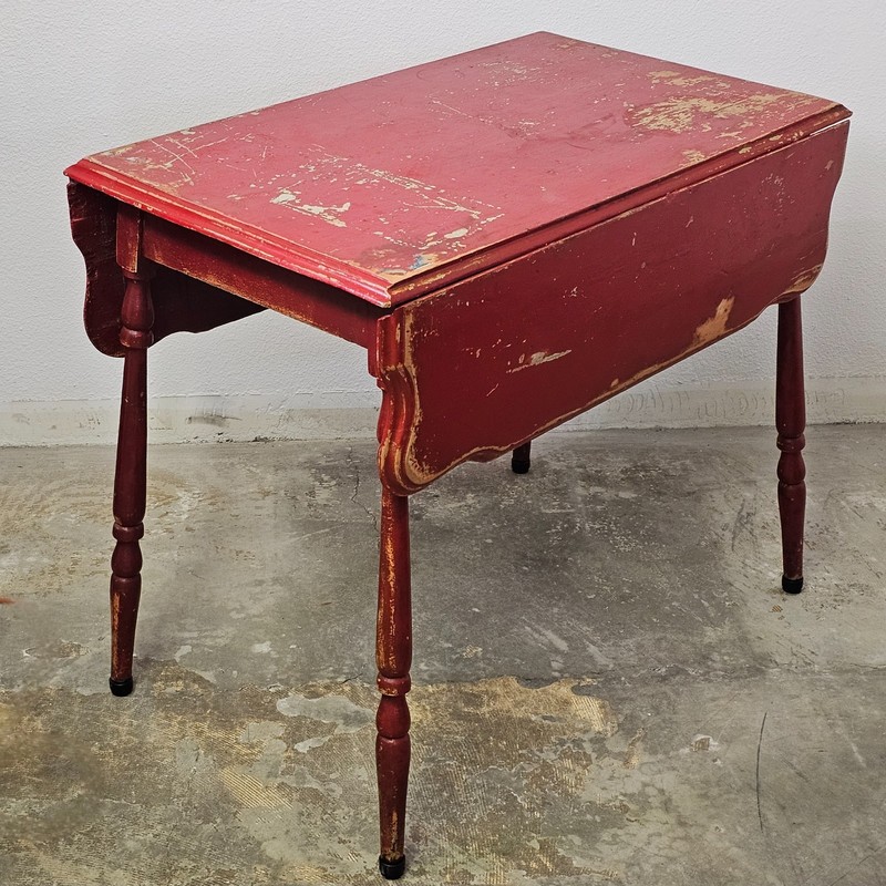 Late 19th C. Farmhouse Gateleg Drop Leaf Table Red Paint 41" American Primitive gallery