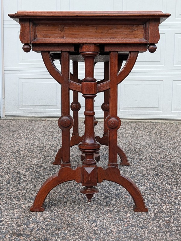 Antique Victorian Hallway Side or Parlor Table with Drawer, Walnut & Burl Trim gallery
