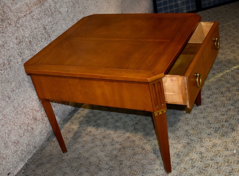 Vintage Baker Square Mid Century Accent Table w/Diamond Inlaid Top & Drawer gallery