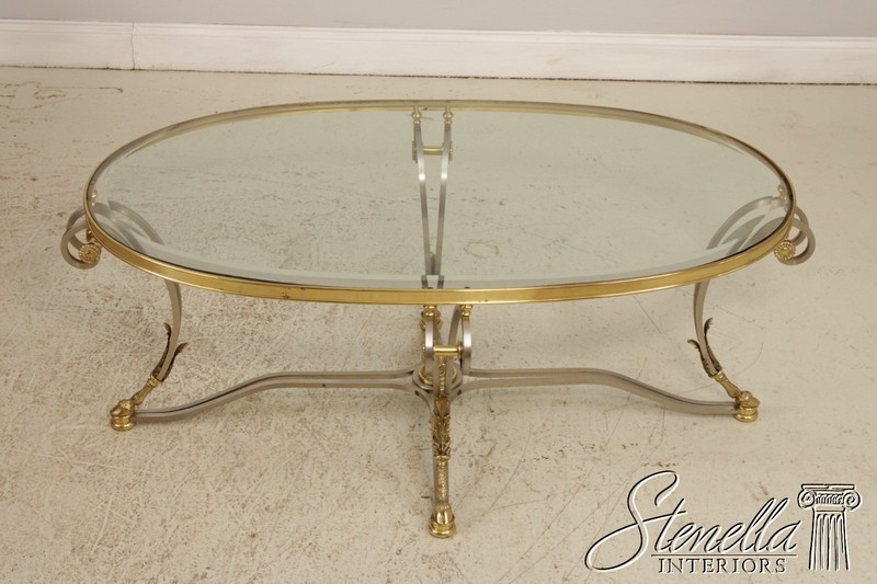 F71899: LABARGE Regency Brass & Steel Glass Top Coffee Table gallery