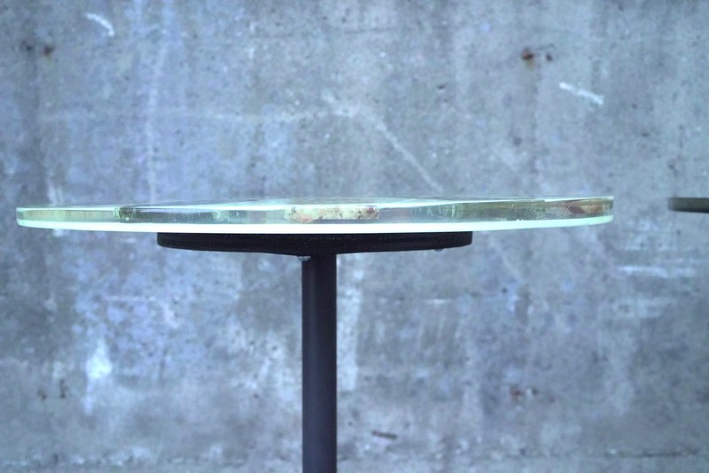 Mid Century Modern Stone Mother of Pearl Agate Resin Pedestal End Tables - 16" gallery