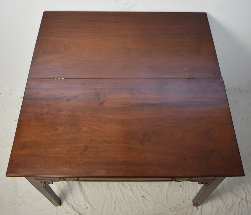 George II Mid-18th Century Mahogany Chinese Chippendale Game Table Flip Top gallery