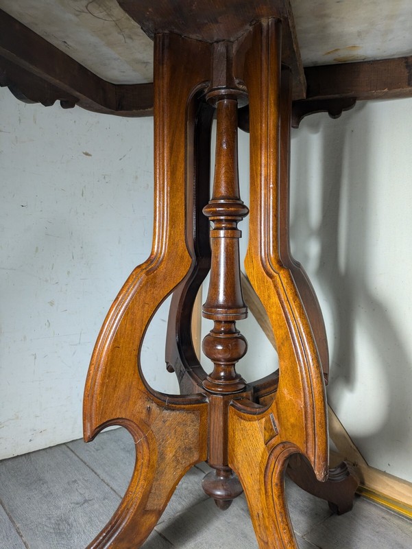 Antique Victorian Eastlake Marble Top Carved Wood Pedestal Parlor Table gallery