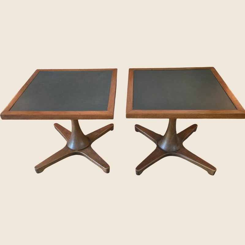 Mid Century Modern Wood Tables Set of 2 Black Accent Side End Vintage Riser Plan