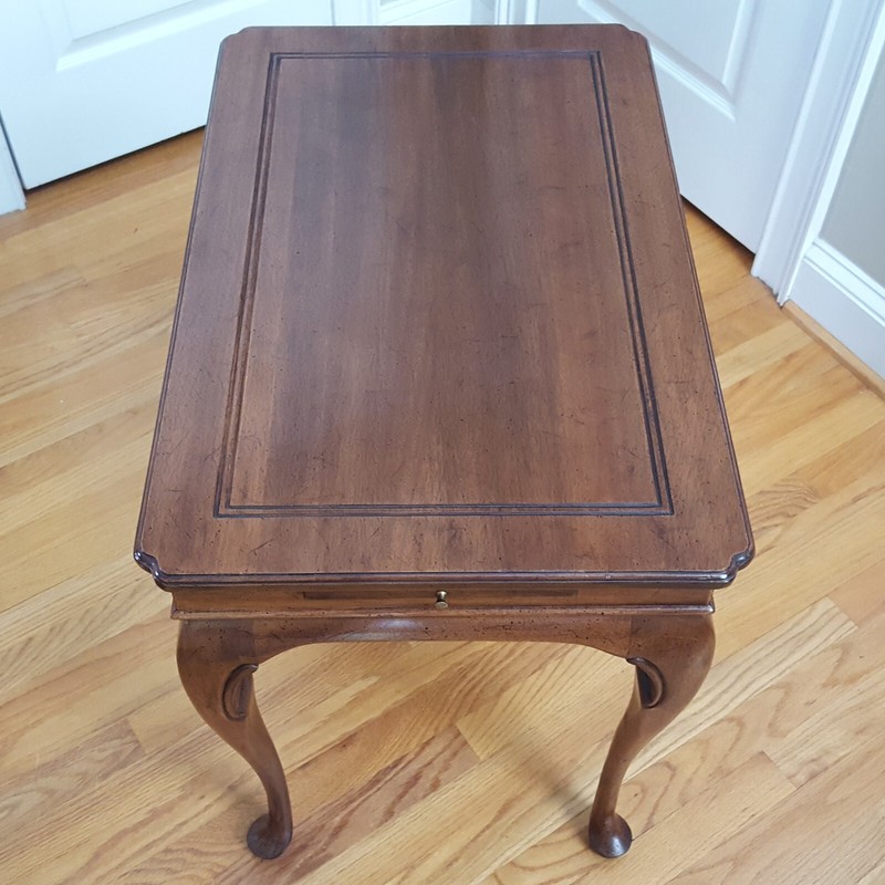 Vintage Queen Anne Style Tea Table Walnut/Mahogany Unmarked Two Pull Out Trays! gallery