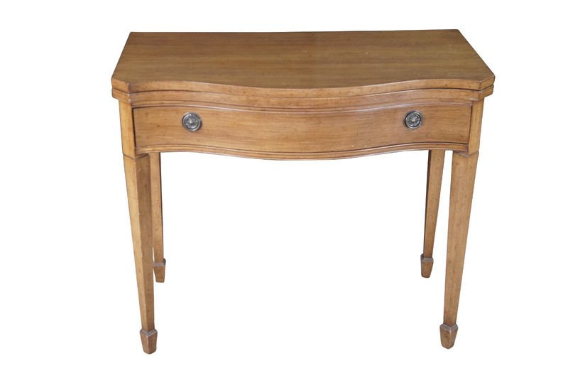 Antique American Sheraton Painted Grain Serpentine Flip Top Console Game Table