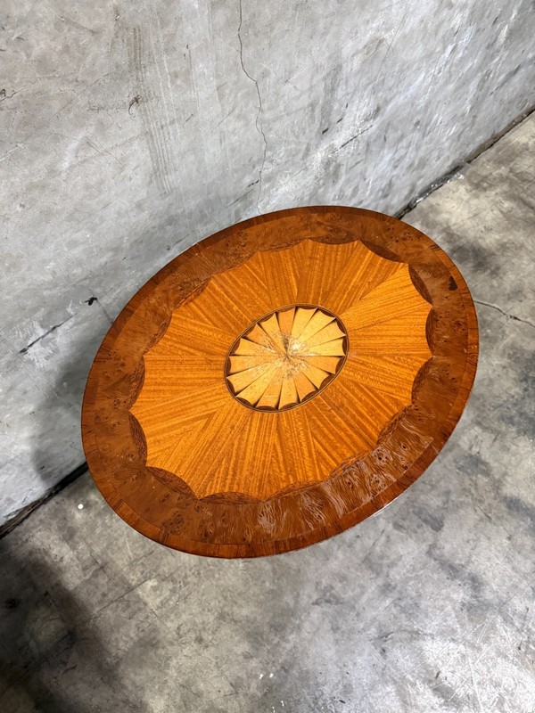 "As Is" Antique Inlaid Oval Occasional Side Table 23x17.5 28.25H Veneer Damage gallery