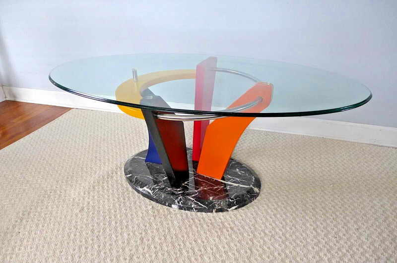 Memphis Design Marble and Glass Coffee Table 1980s Colorful Abstract Postmodern gallery