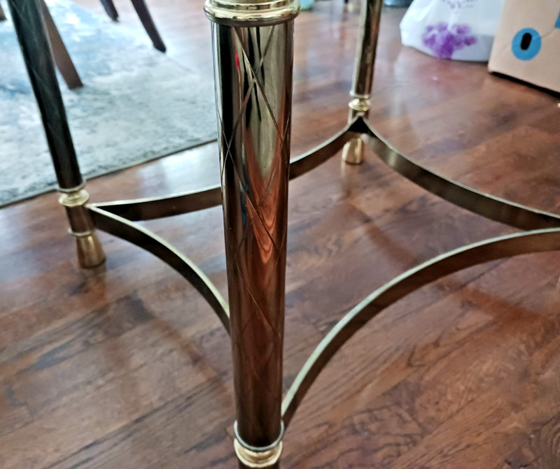 Vtg MCM Glass Top End Table Tomaso Style Brass Metal Mid Century Side Nightstand gallery