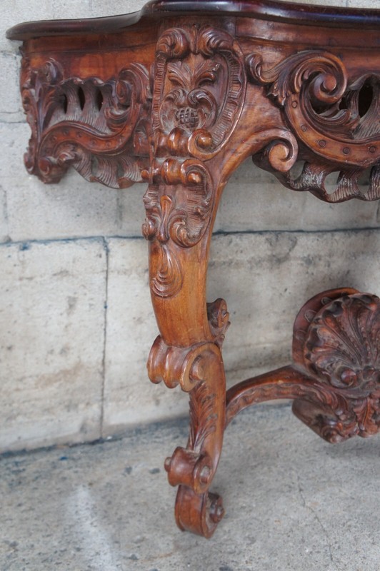 Antique 19th C. French Louis XV Rococo Serpentine Carved Mahogany Console Table gallery