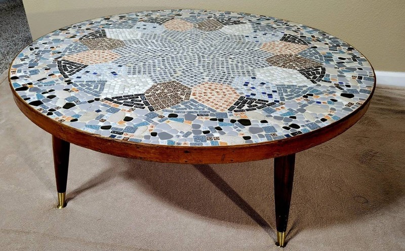 Vintage Mid Century Modern 36" Round Mosaic Tiled Coffee Accent Table 60S NICE gallery