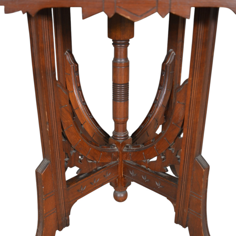 Antique Victorian Walnut Marble Top Parlor Table, Rose Quartz, Carved #22385 gallery